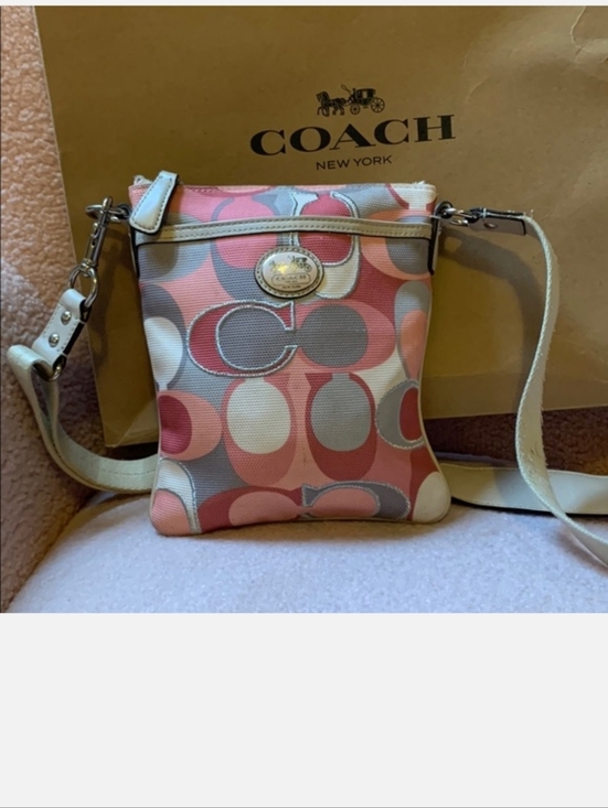 Coach Handbags - Coach Scarf Print Swingpack Rose Gray Crossbody Bag